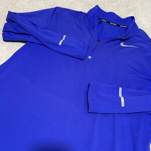 Nike Running Pullover Mens XL Blue Dri-FIT Quarter Zip Reflective Thumb holes‎